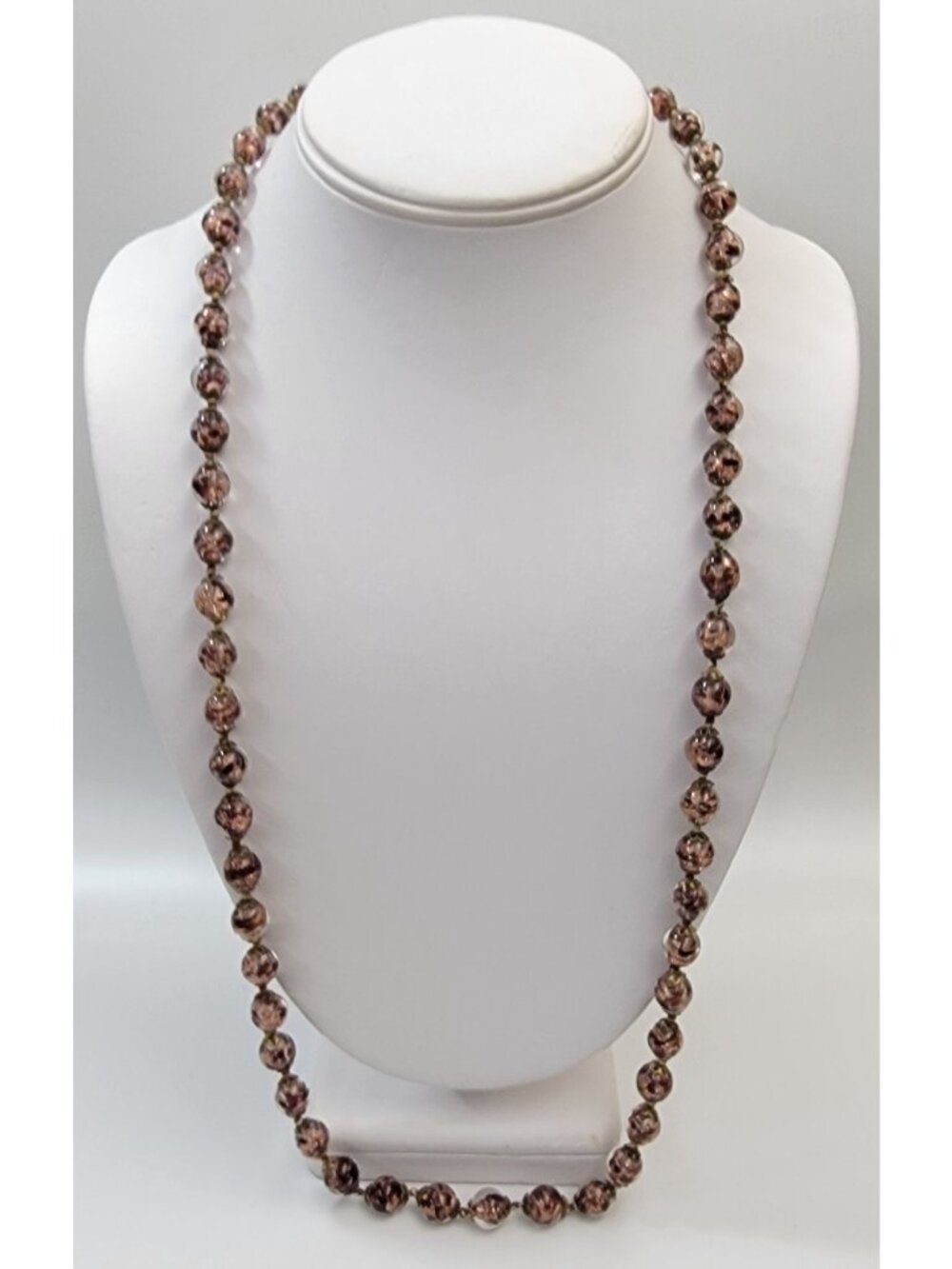 Vintage Murano Glass Black & Copper Aventurine Beaded Necklace - Picture 2 of 5